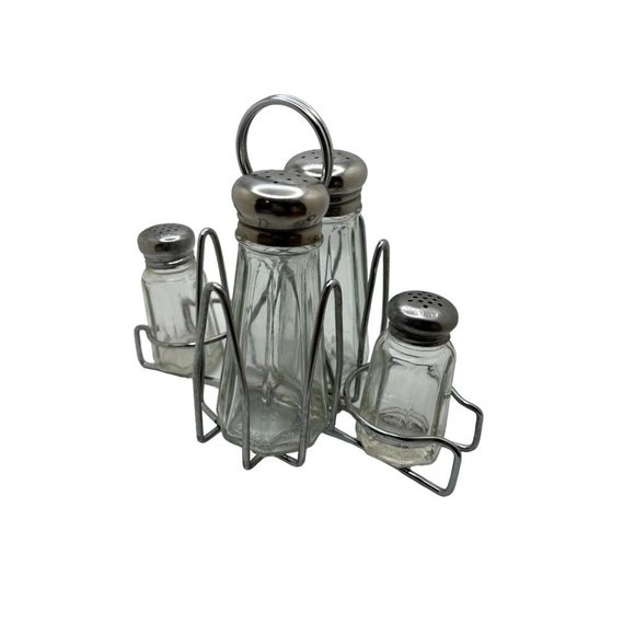 Vintage Diner Condiment Caddy & Salt & Pepper 4 Bottles - Picture 1 of 9